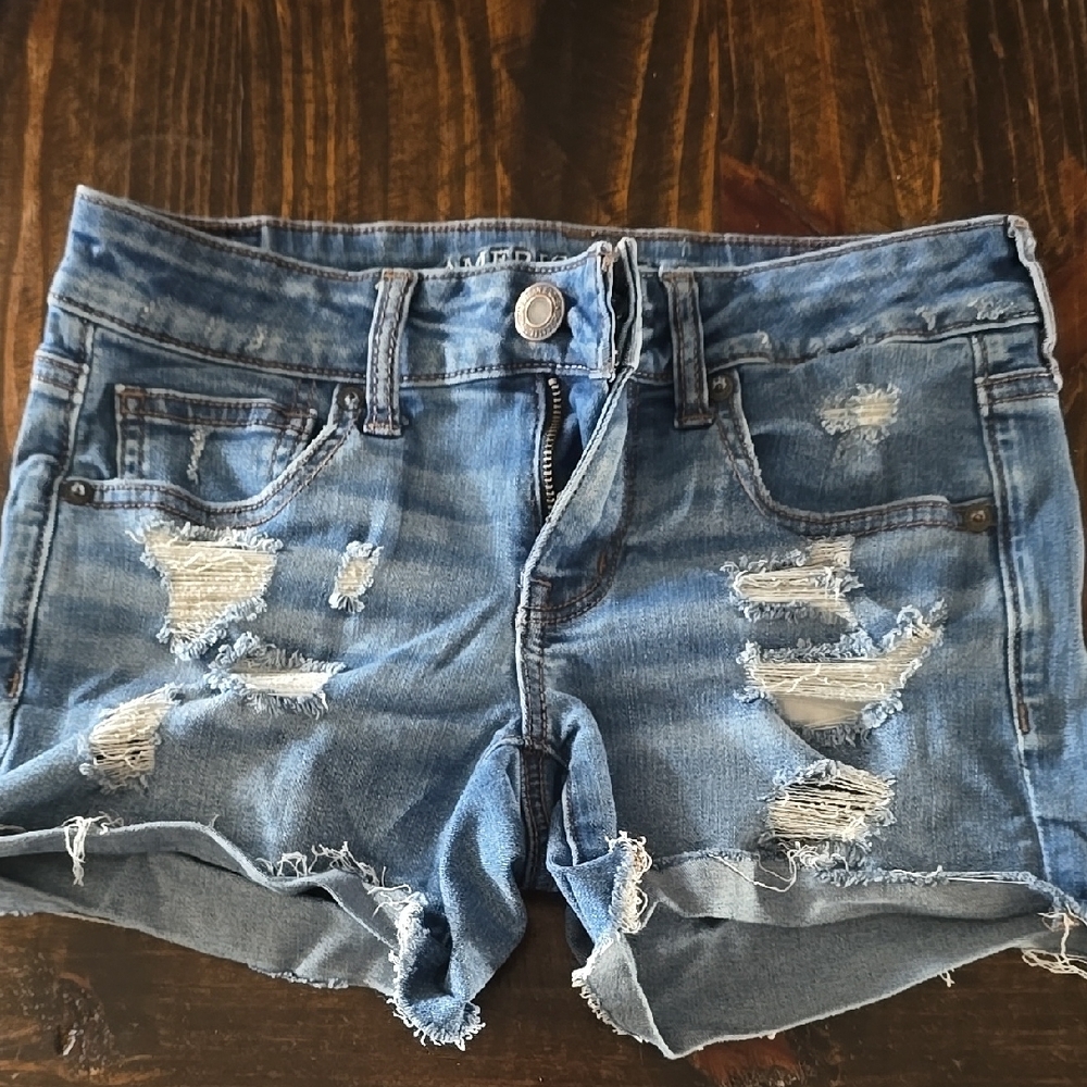 Distressed Blue Denim Shorts